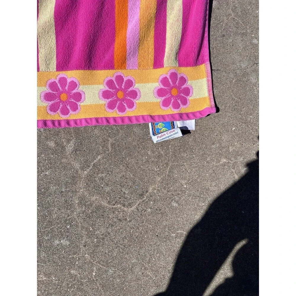 Two VTG Palm Cove Sun Beach Towels Sun Orange Floral Pink Beachtowel 100% cotton